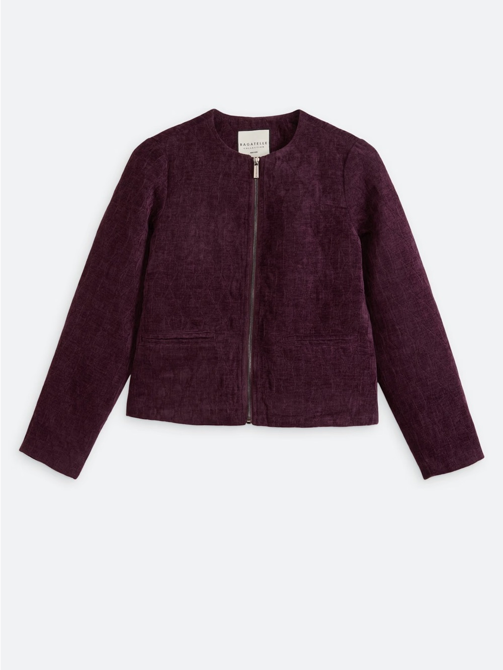 bagatelle Deep Purple Zip-Up Collarless Velevet Jacket